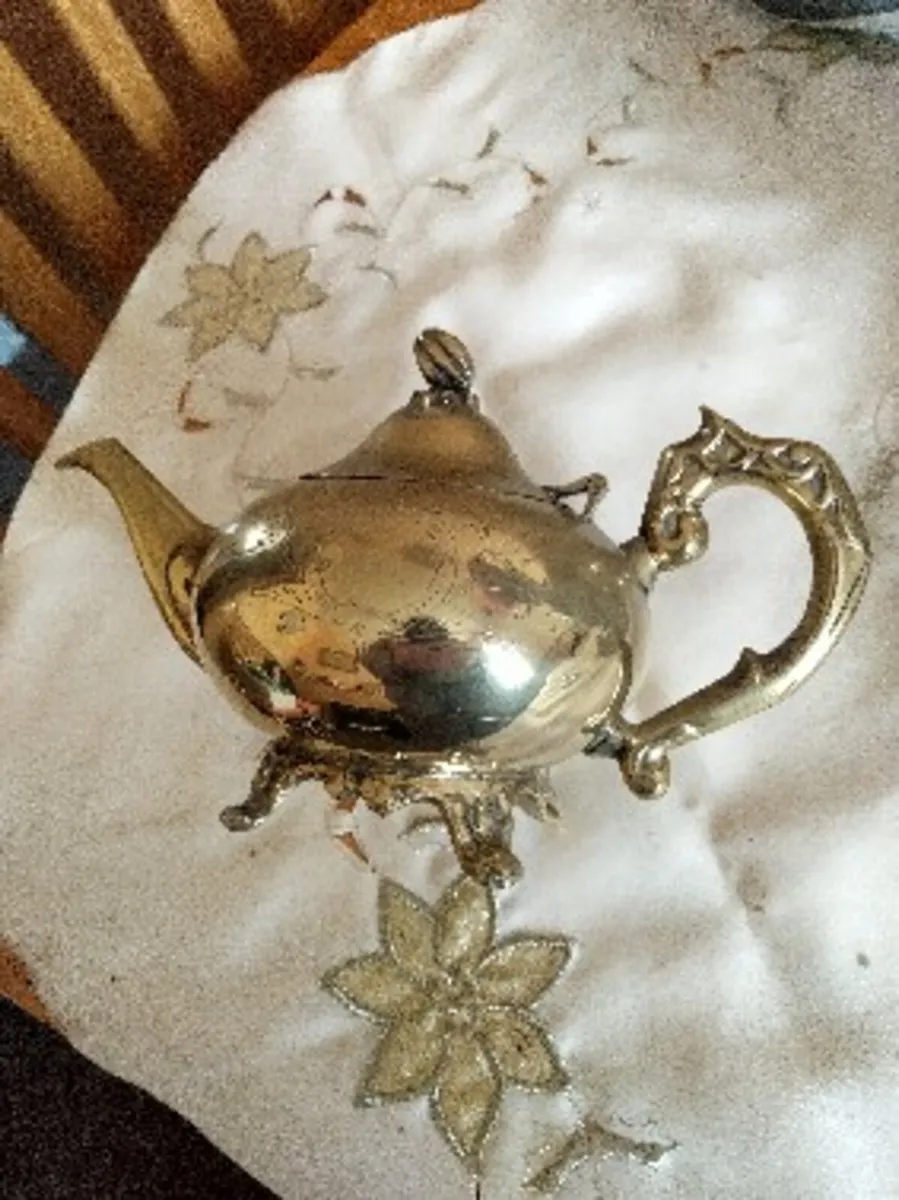 Vintage brass etched teapot
