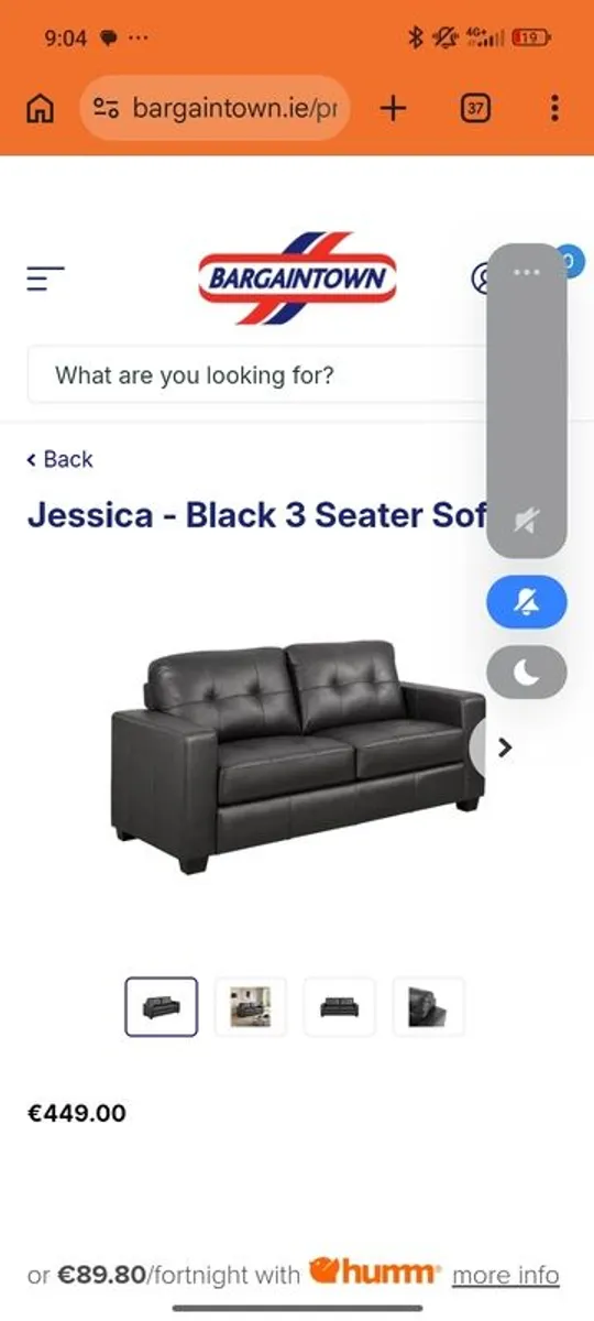 3 seater black sofa - Image 3