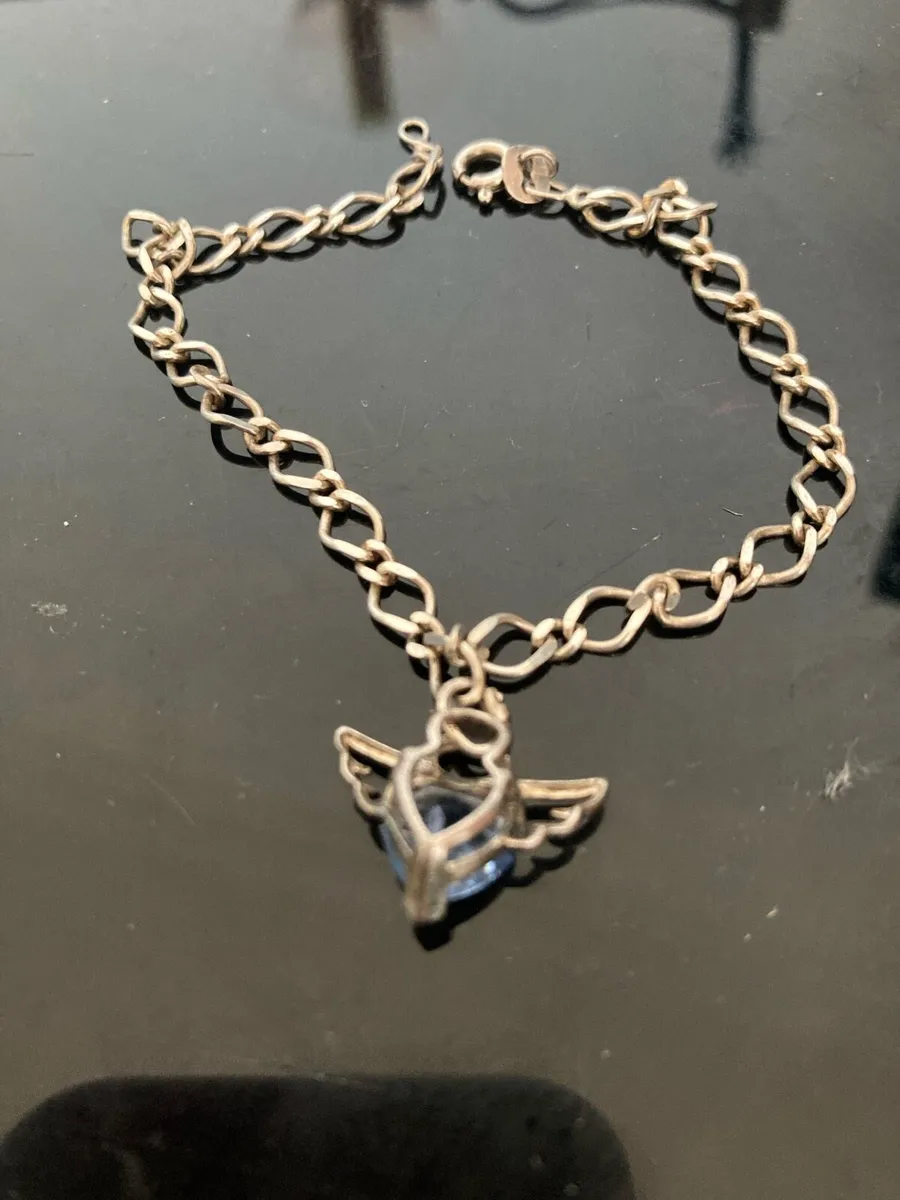 Sterling Silver bracelet with blue stone charm - Image 4