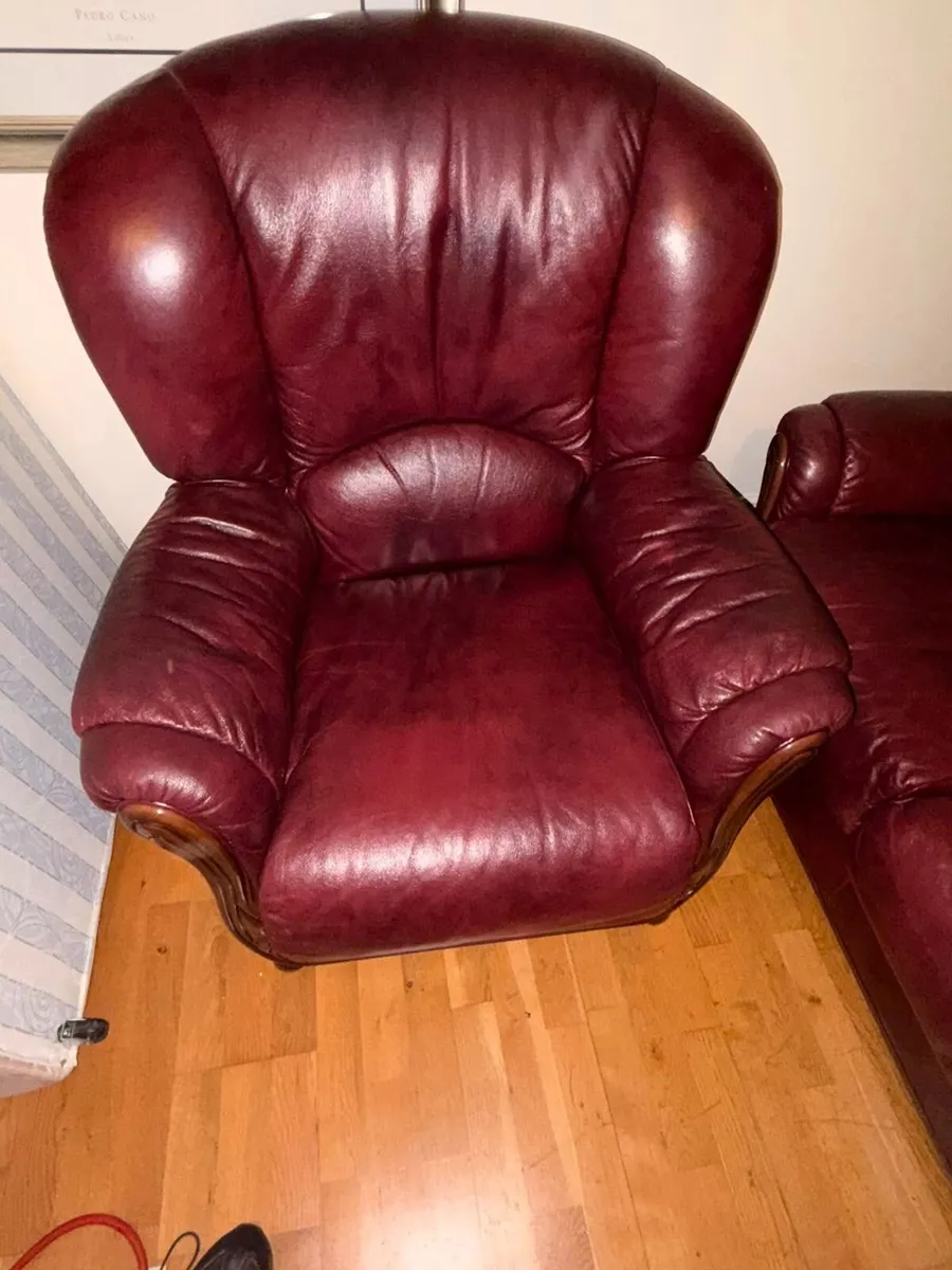 3 Piece Leather Ox Blood Colour Suite - Image 1