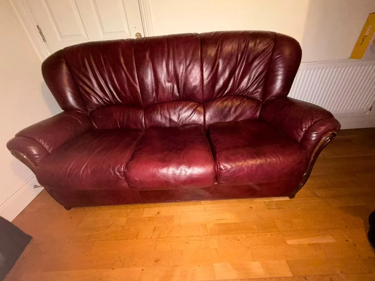 3 Piece Leather Ox Blood Colour Suite - Image 3