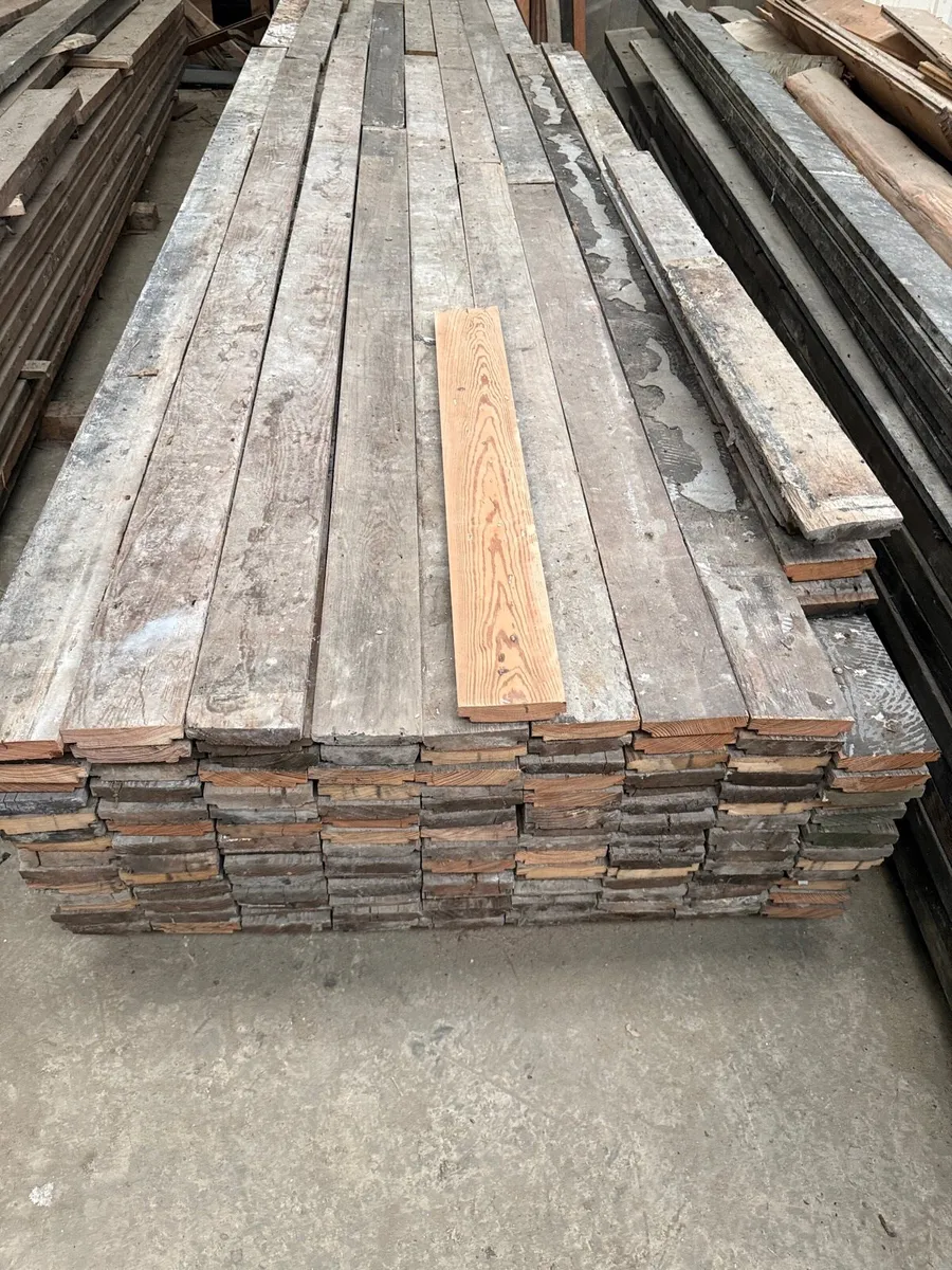 Reclaimed Pitch Pine flooring 115mm wide - Image 1