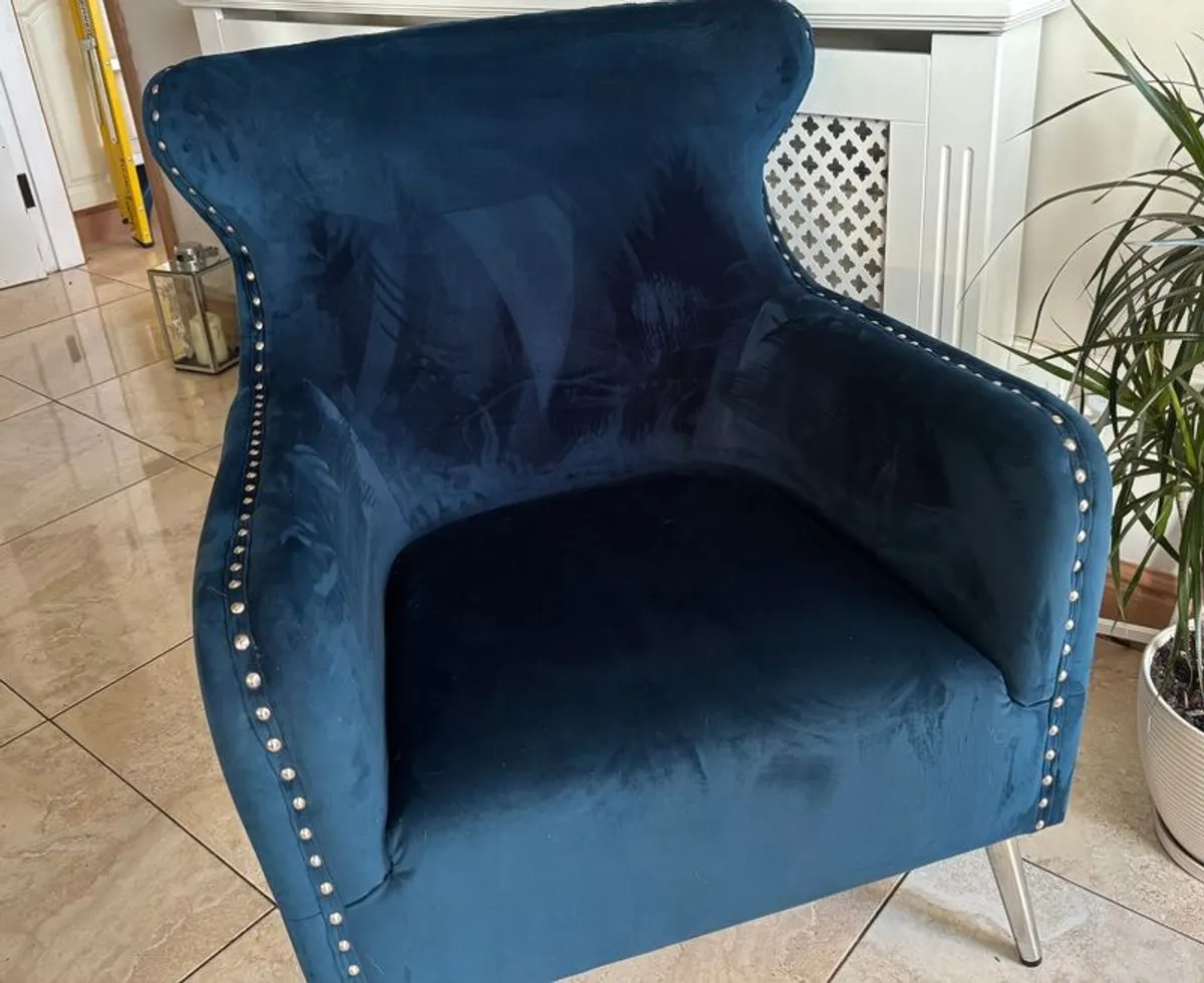 Navy Blue Velvet Armchair - Image 1