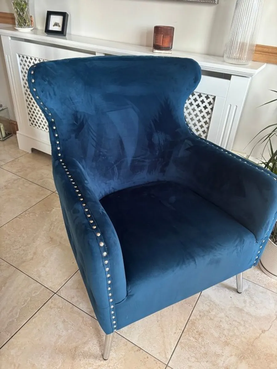 Navy Blue Velvet Armchair - Image 2