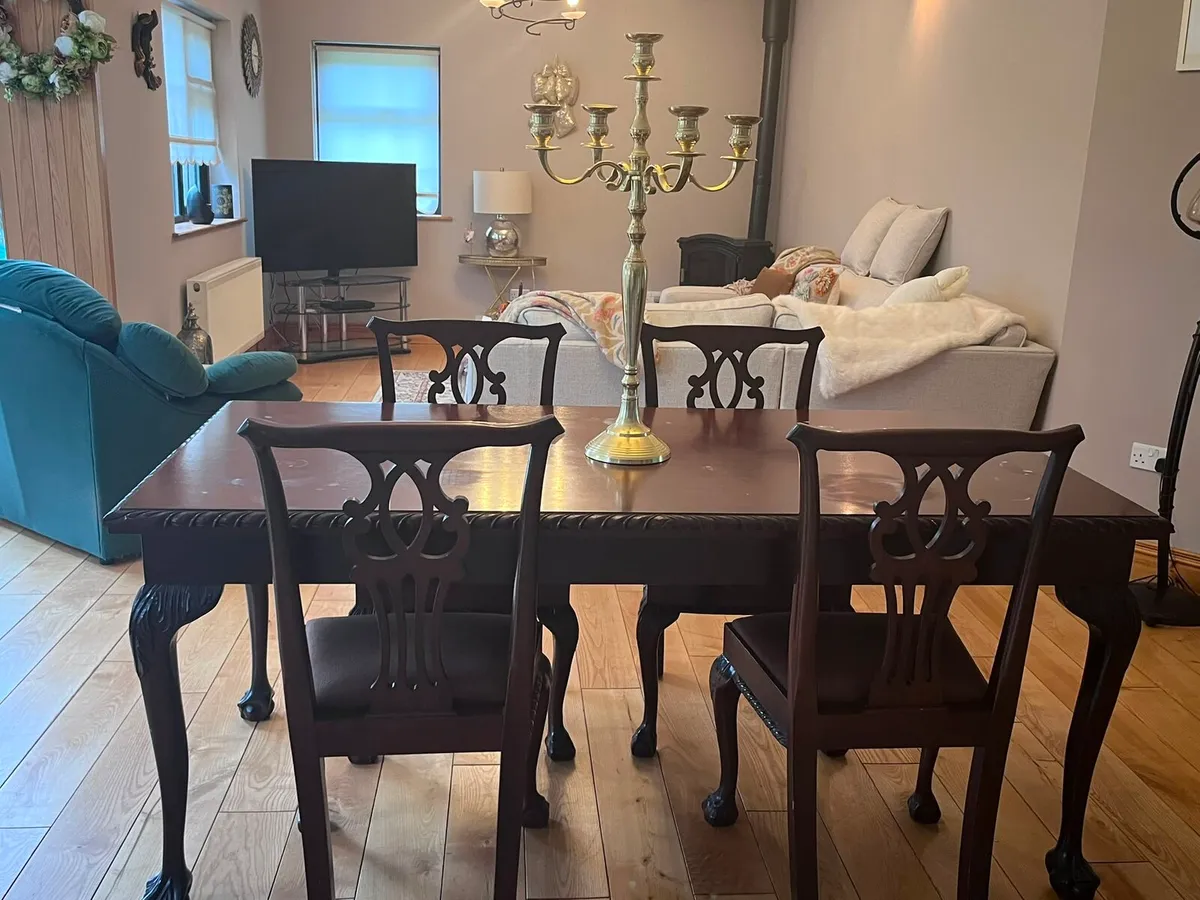 Maghony Table, chairs, brass antique candle holder - Image 3