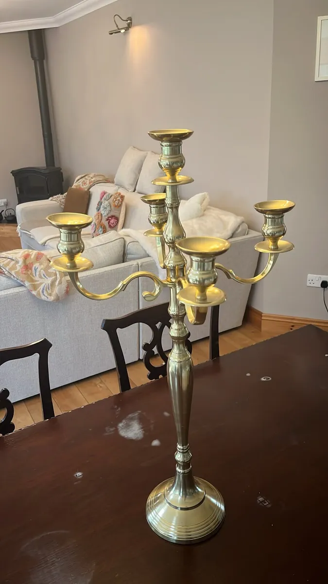 Brass antique 5 piece candle holder - Image 1