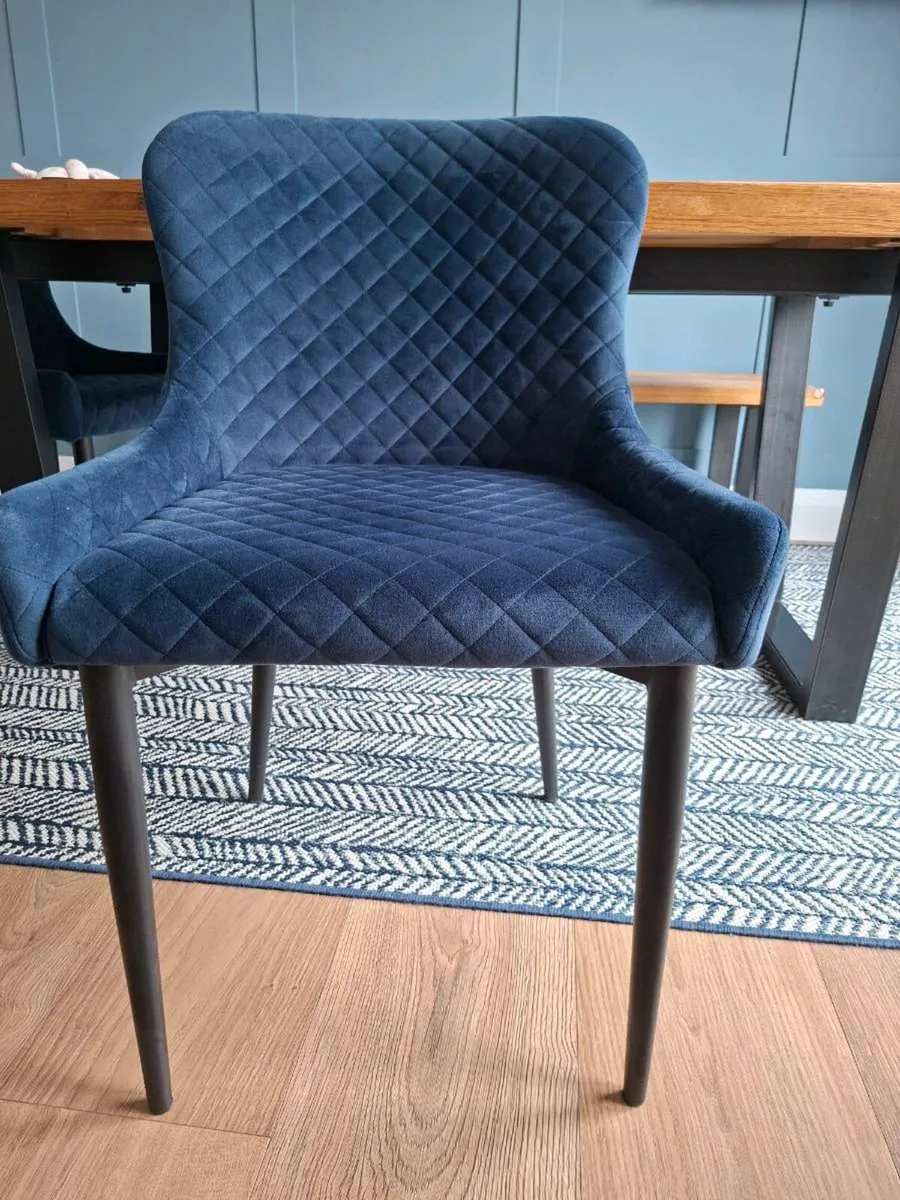 2x Navy Velvet Dining Chairs - Image 2