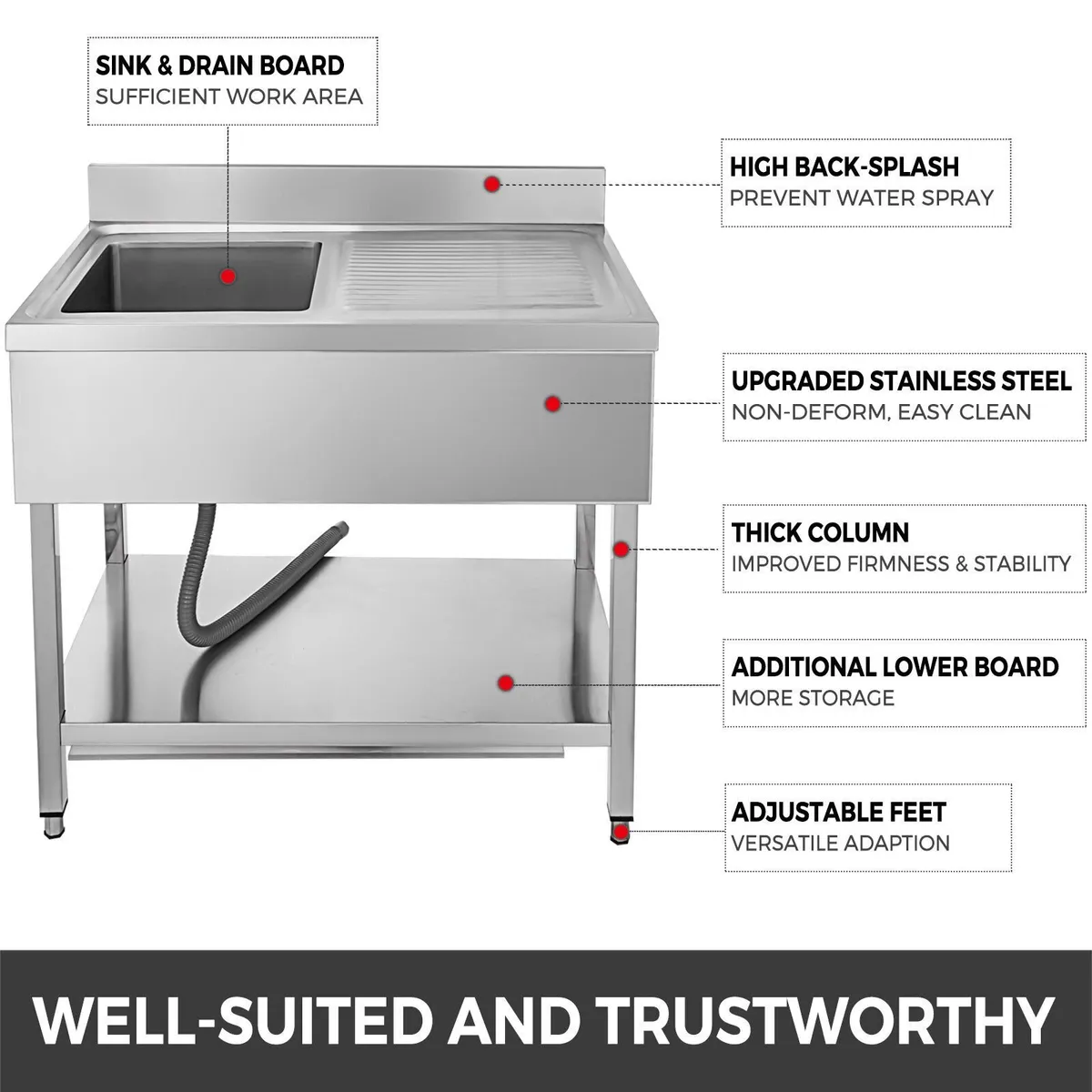 39.5-Inch Stainless Steel Professional Utility Sin - Image 2
