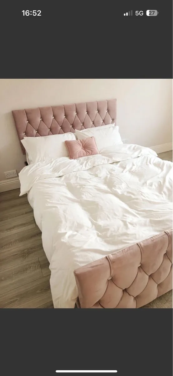 Dusky pink double bed and headboard - Image 1