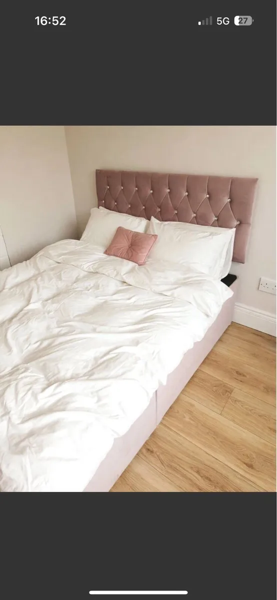 Dusky pink double bed and headboard - Image 2