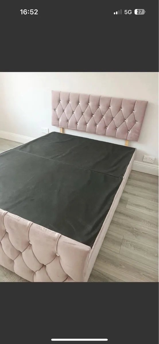 Dusky pink double bed and headboard - Image 3