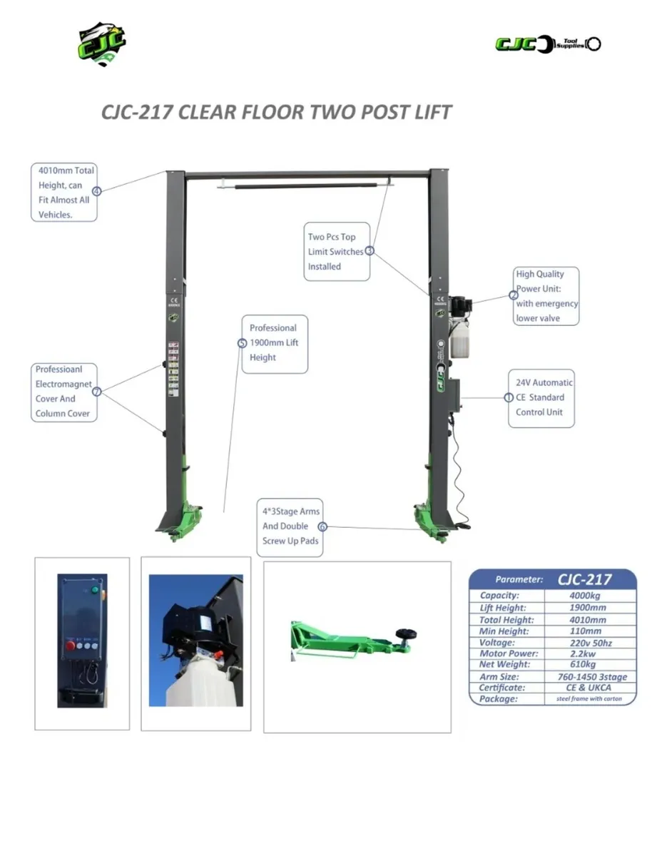 2 Post Clear Floor 4 Ton Lift - Image 4