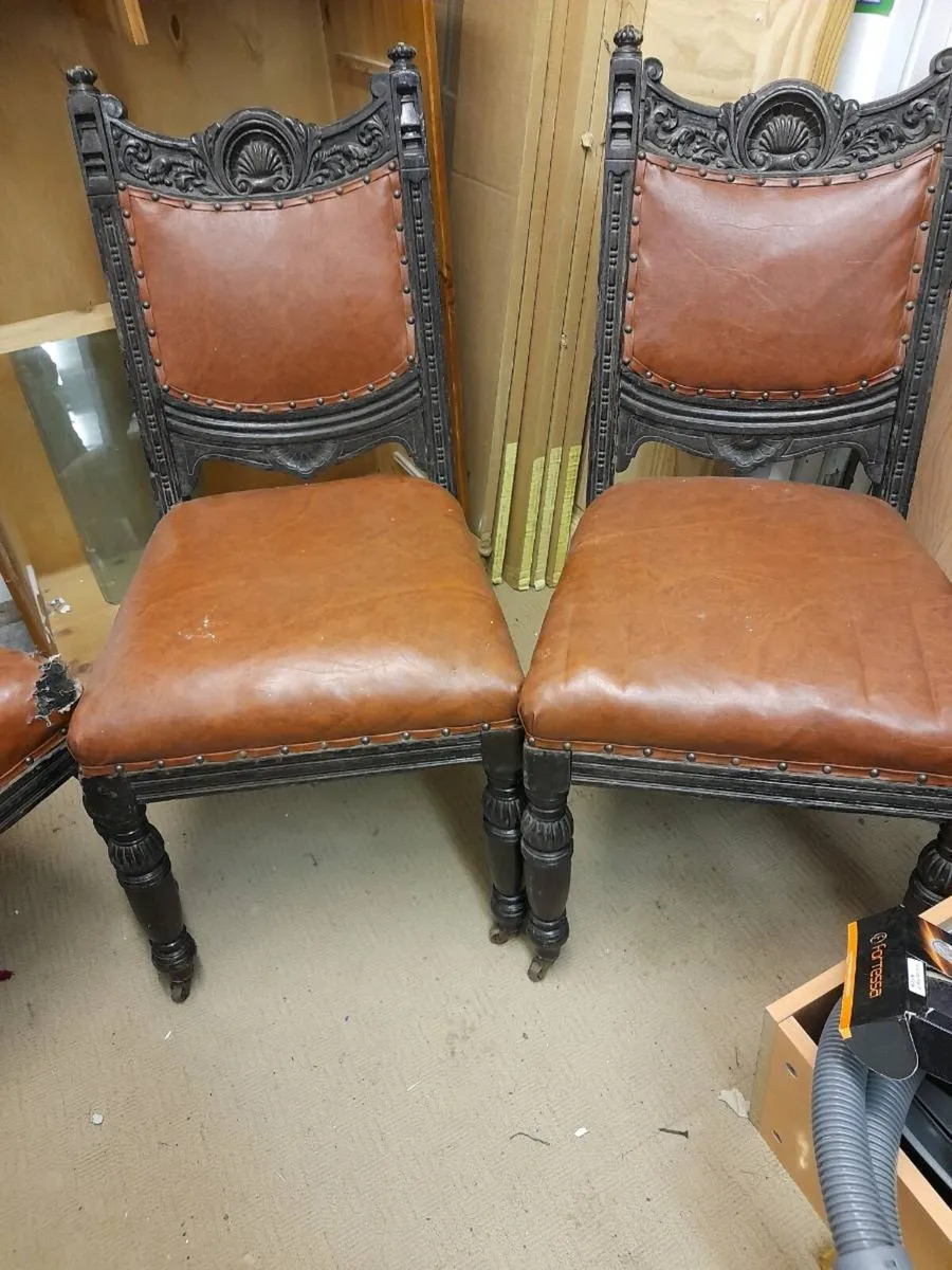 Four antique chairs one needs repairing - Image 1