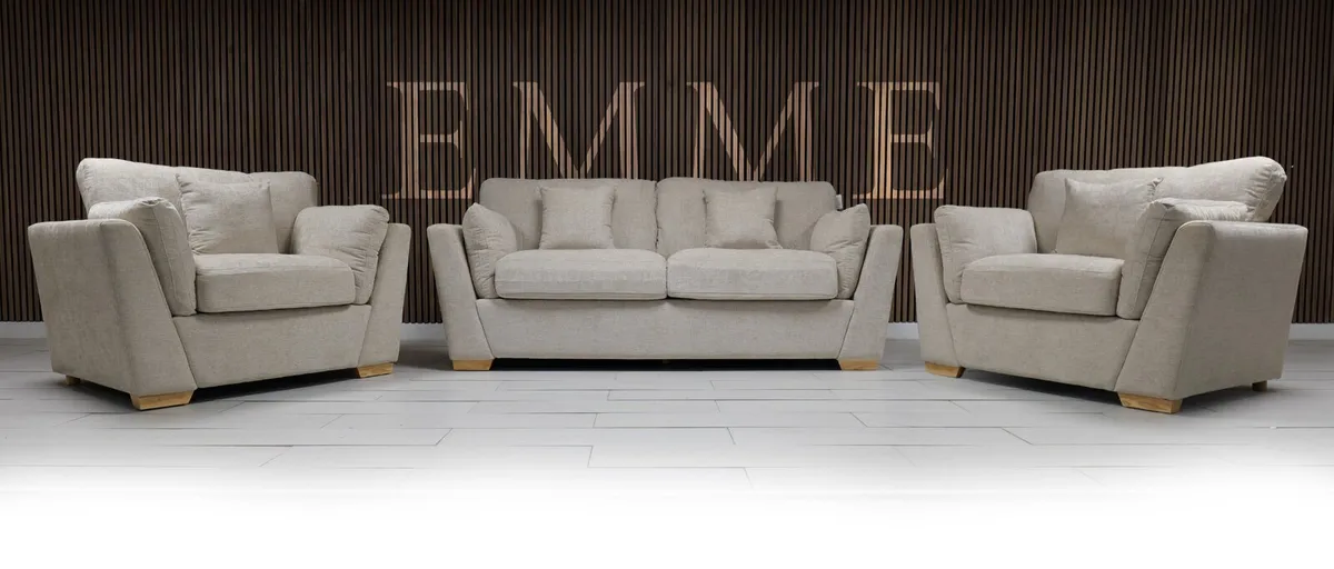Emme 3+2 or 3+1+1 Grey & Biege Fabric Sofa Set - Image 2