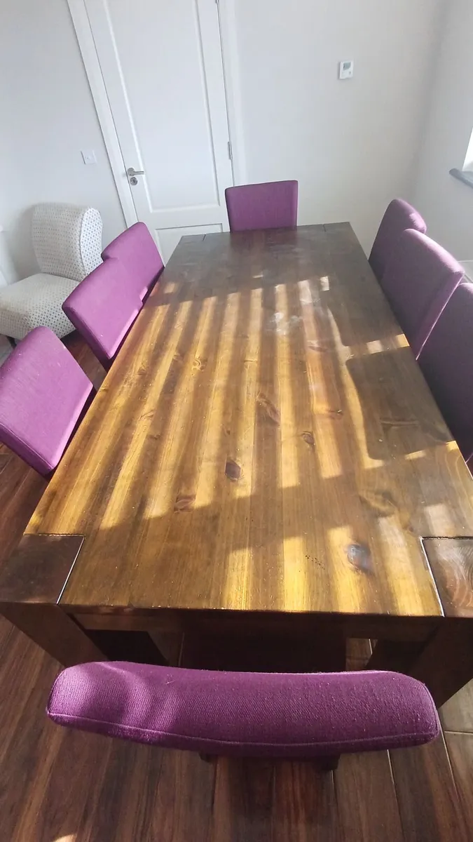 8ft by 3ft dining table and chairs - Image 1