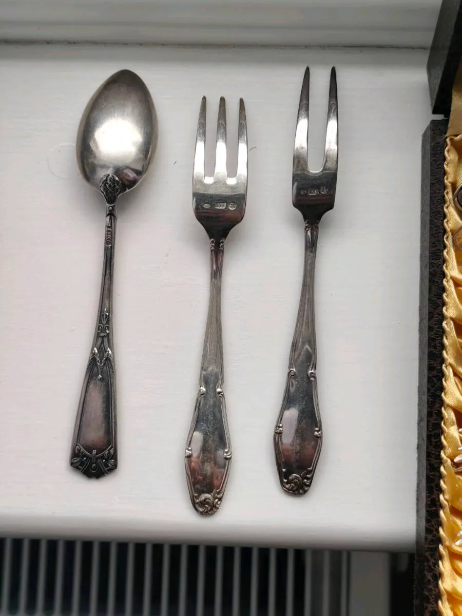 German solid antique silver spoons and forks set - Image 4