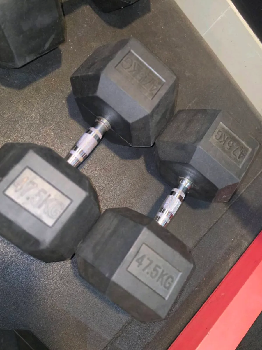 47.5kg Rubber Hex Dumbells - Image 3