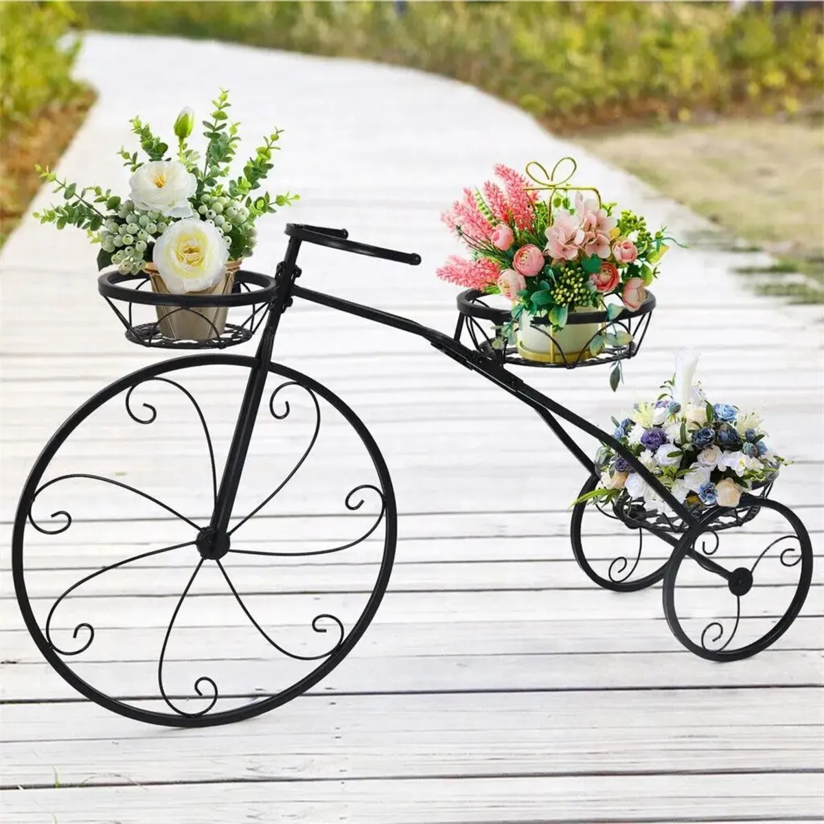 Sturdy 3 Tier Metal Tricycle Plant Stand Stylish I - Image 1