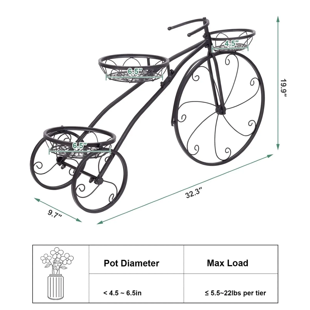 Sturdy 3 Tier Metal Tricycle Plant Stand Stylish I - Image 2