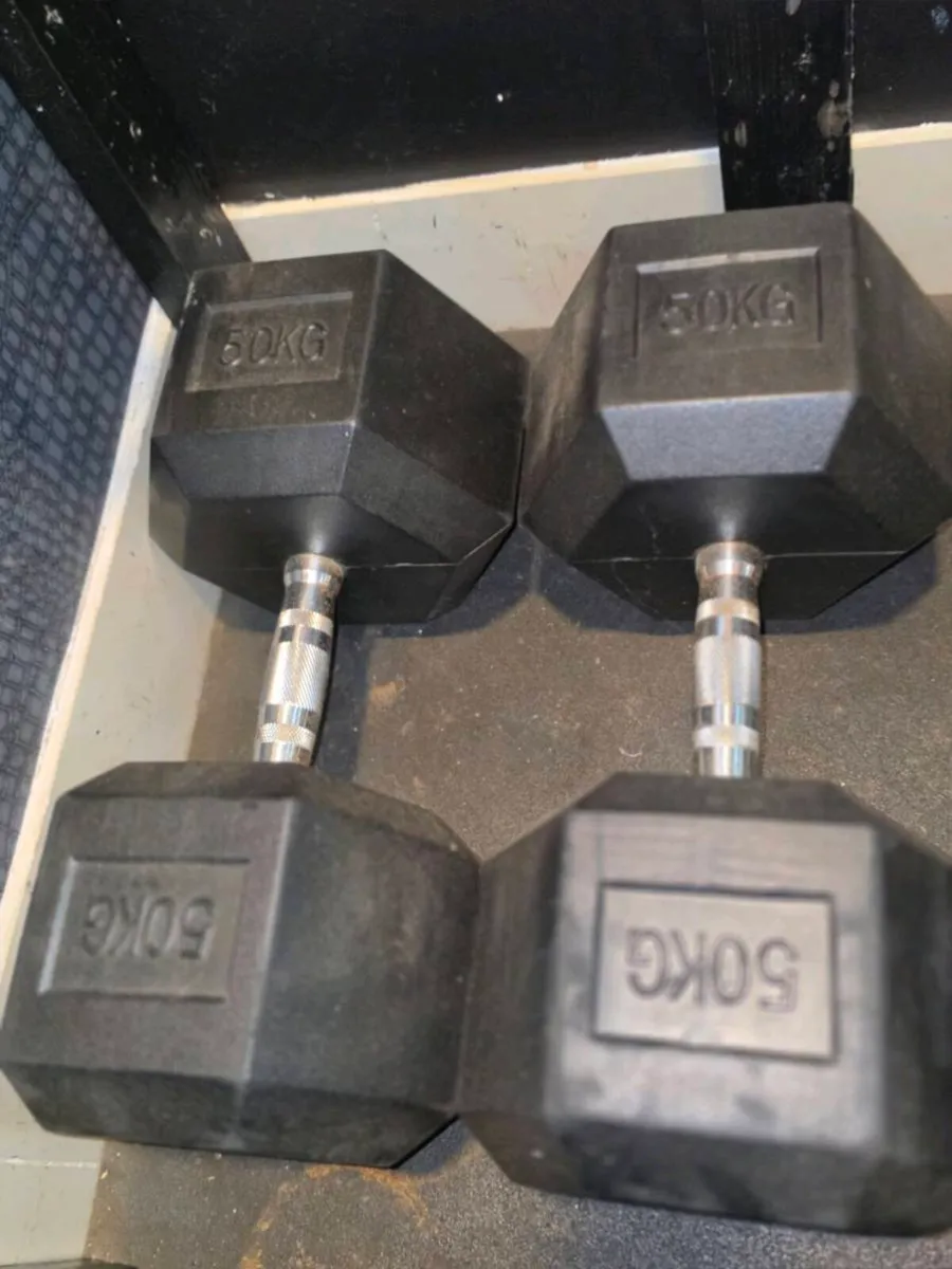 50kg Rubber Hex Dumbells - Image 1