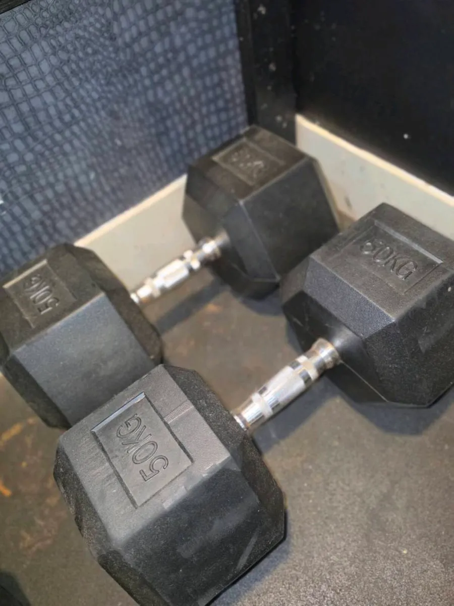 50kg Rubber Hex Dumbells - Image 2