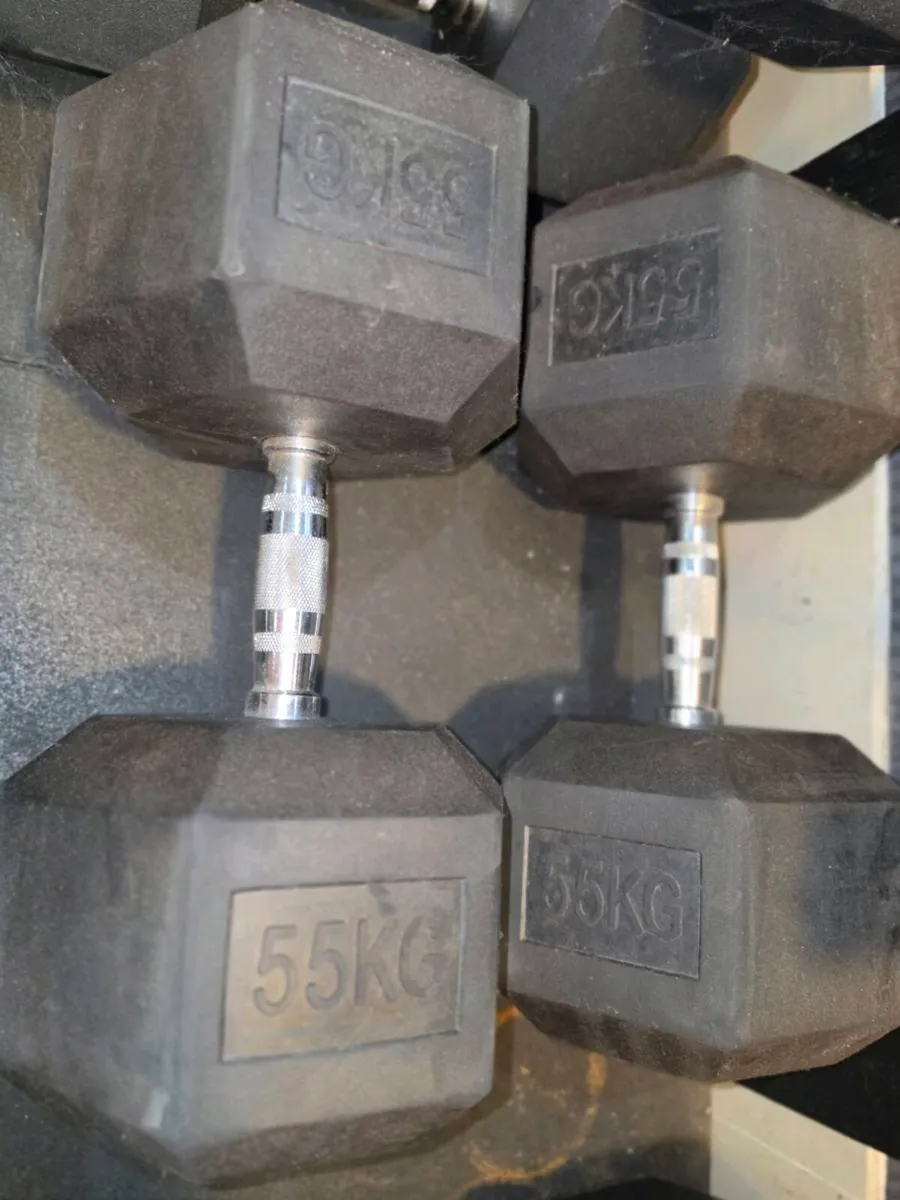 55kg Rubber Hex Dumbells - Image 1