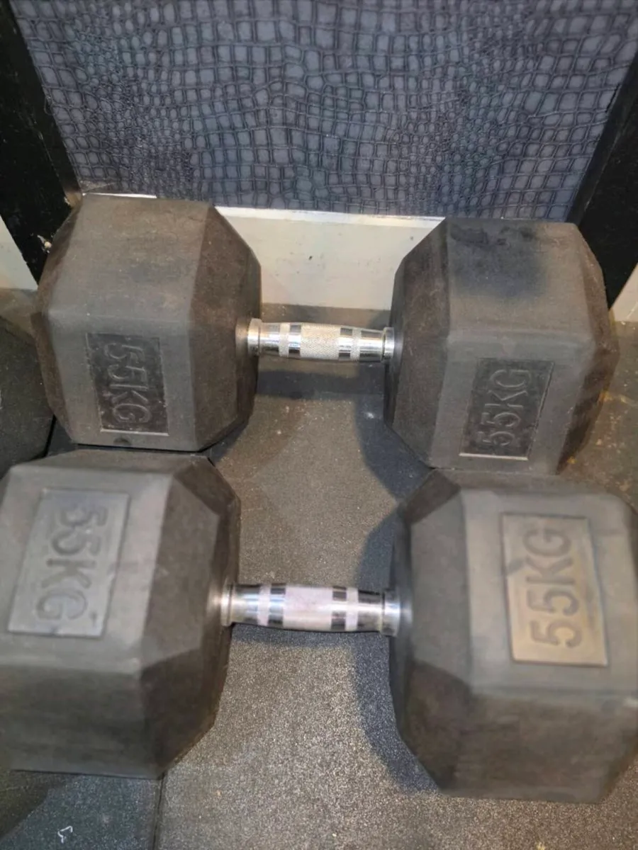55kg Rubber Hex Dumbells - Image 2