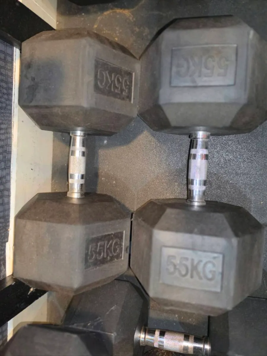 55kg Rubber Hex Dumbells - Image 3