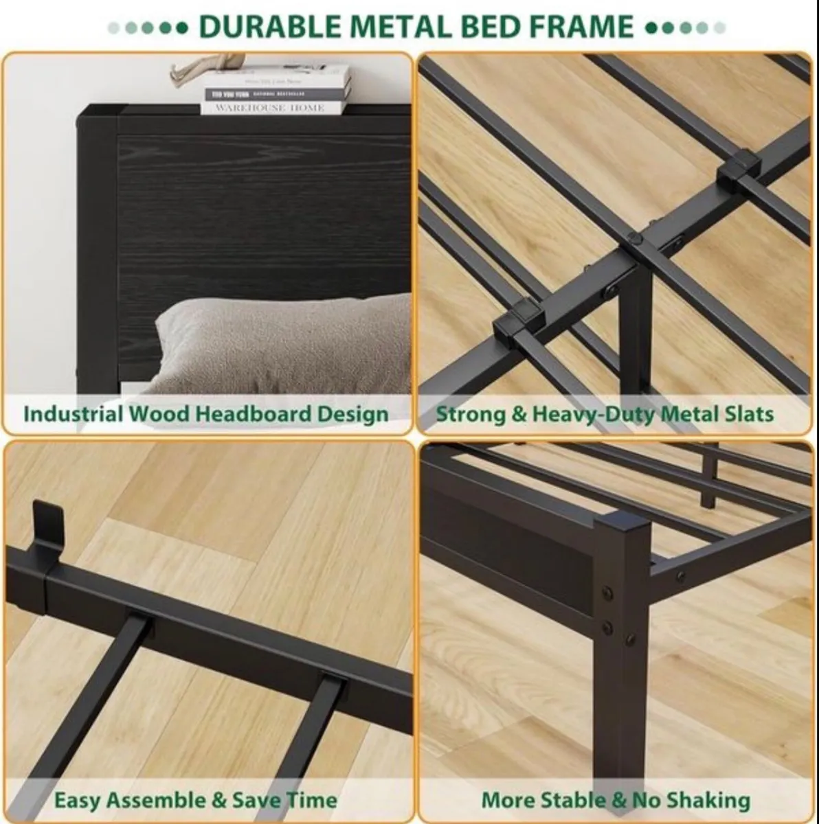 King Size Bed Frame with Storage Wooden Headboard - Image 3
