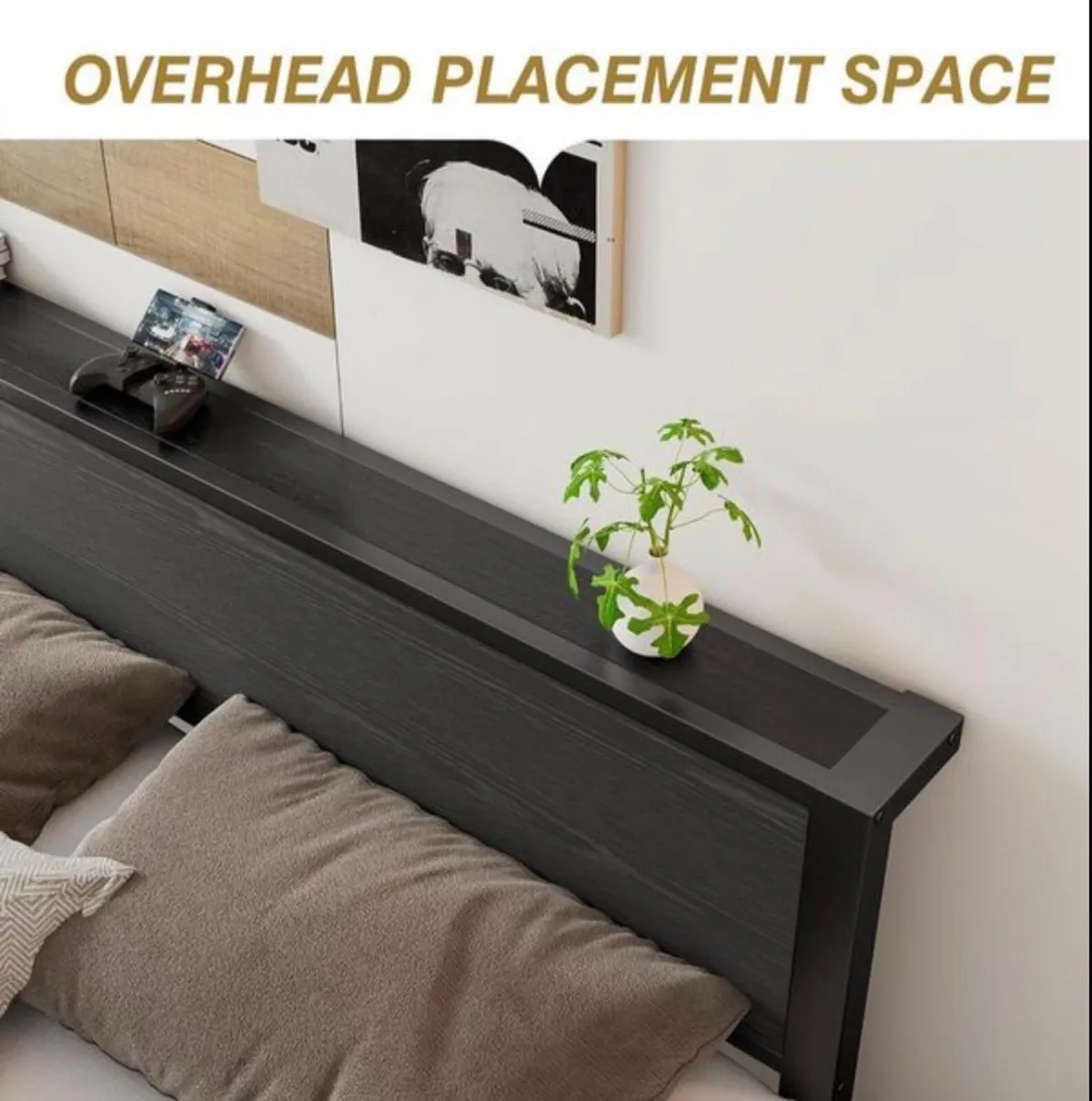 King Size Bed Frame with Storage Wooden Headboard - Image 4