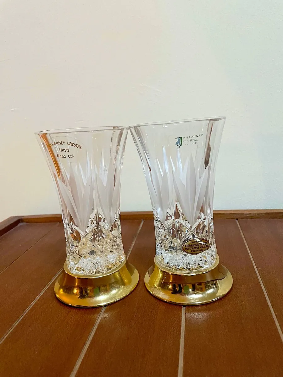 2 Killarney Crystal Vases 22ct Gold Finish bases - Image 3