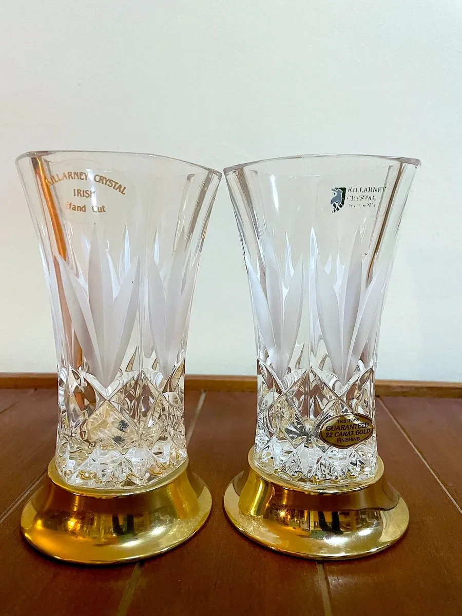2 Killarney Crystal Vases 22ct Gold Finish bases - Image 1