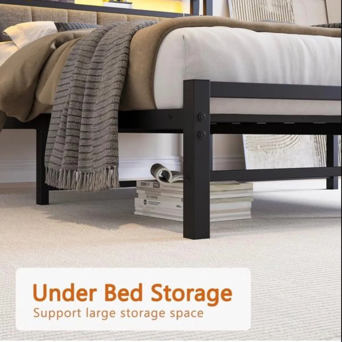 King Size Bed Frame with Storage and LED Lights,5f - Image 3