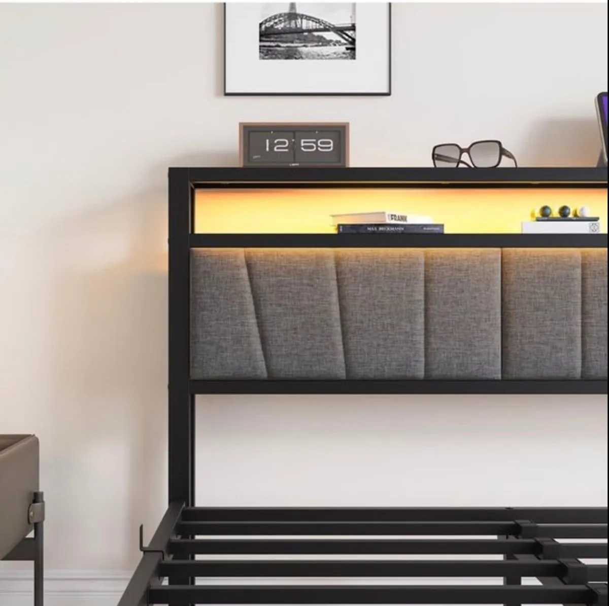 King Size Bed Frame with Storage and LED Lights,5f - Image 4