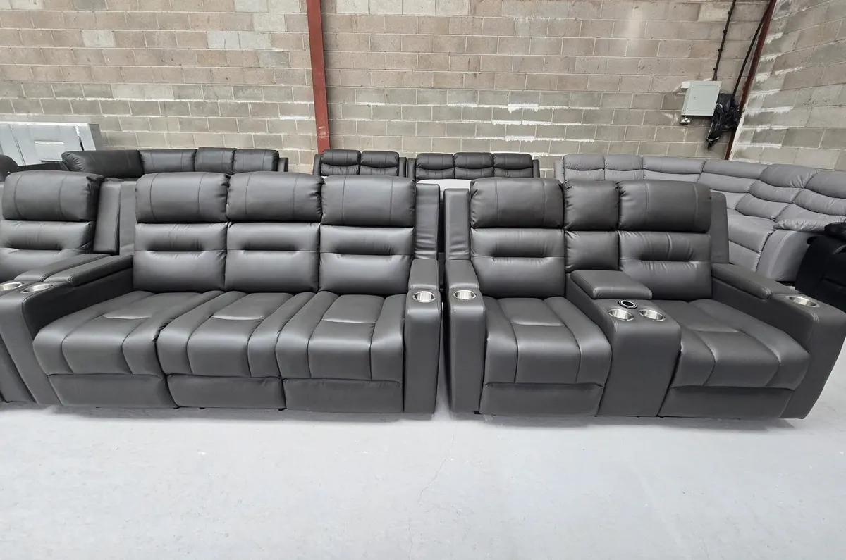 Titan 3+2 Dark Grey Leather Recliner Sofa Set - Image 3