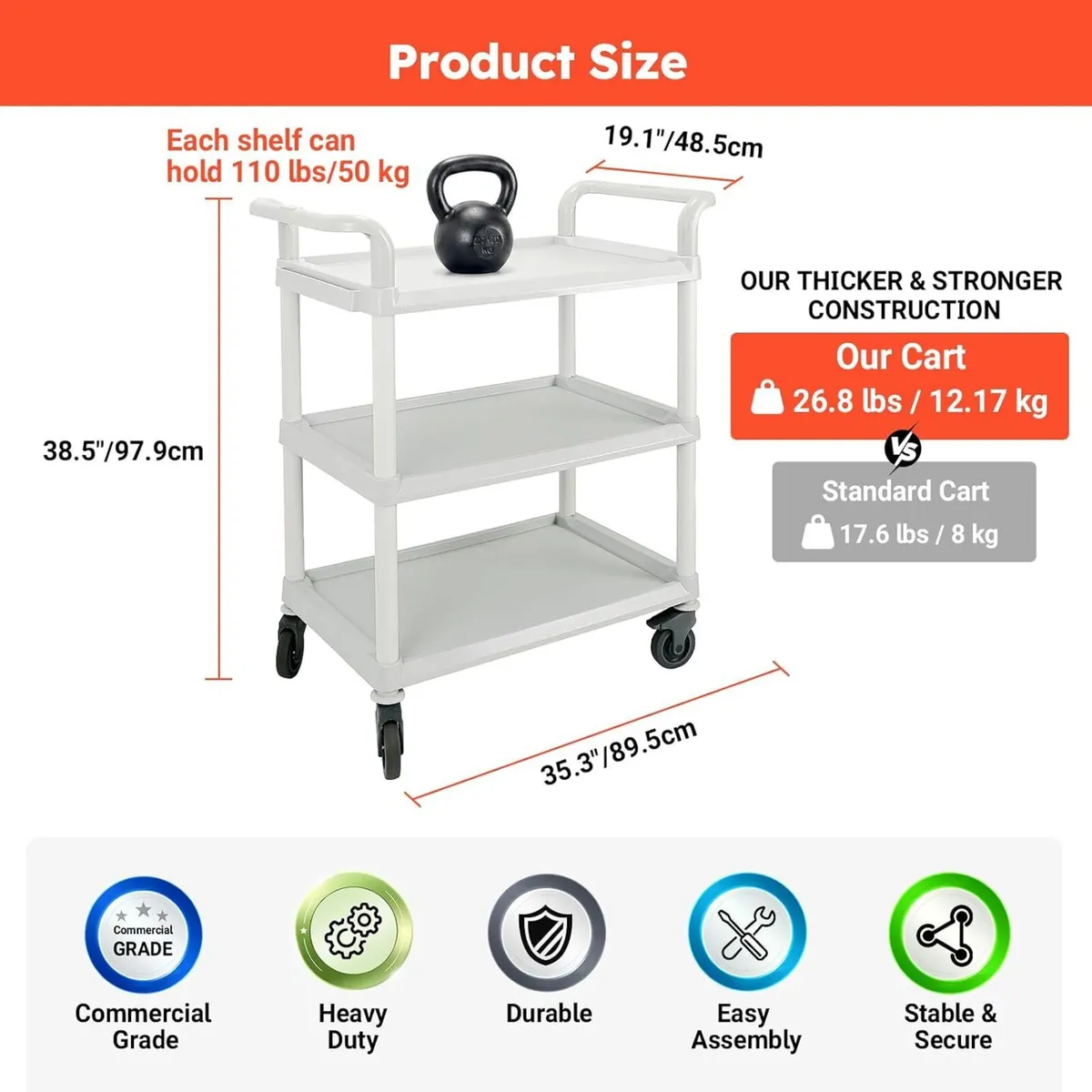 3-Tier Rolling Trolley Cart Mobile Kitchen - Image 2