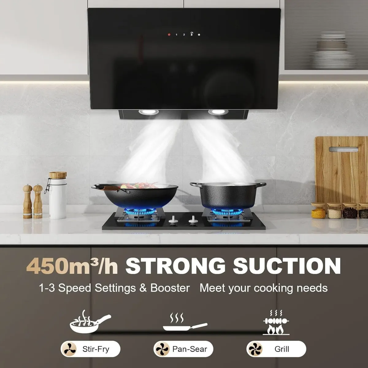 60CM Cooker Hood Wall Mounted Extractor Fan - Image 3