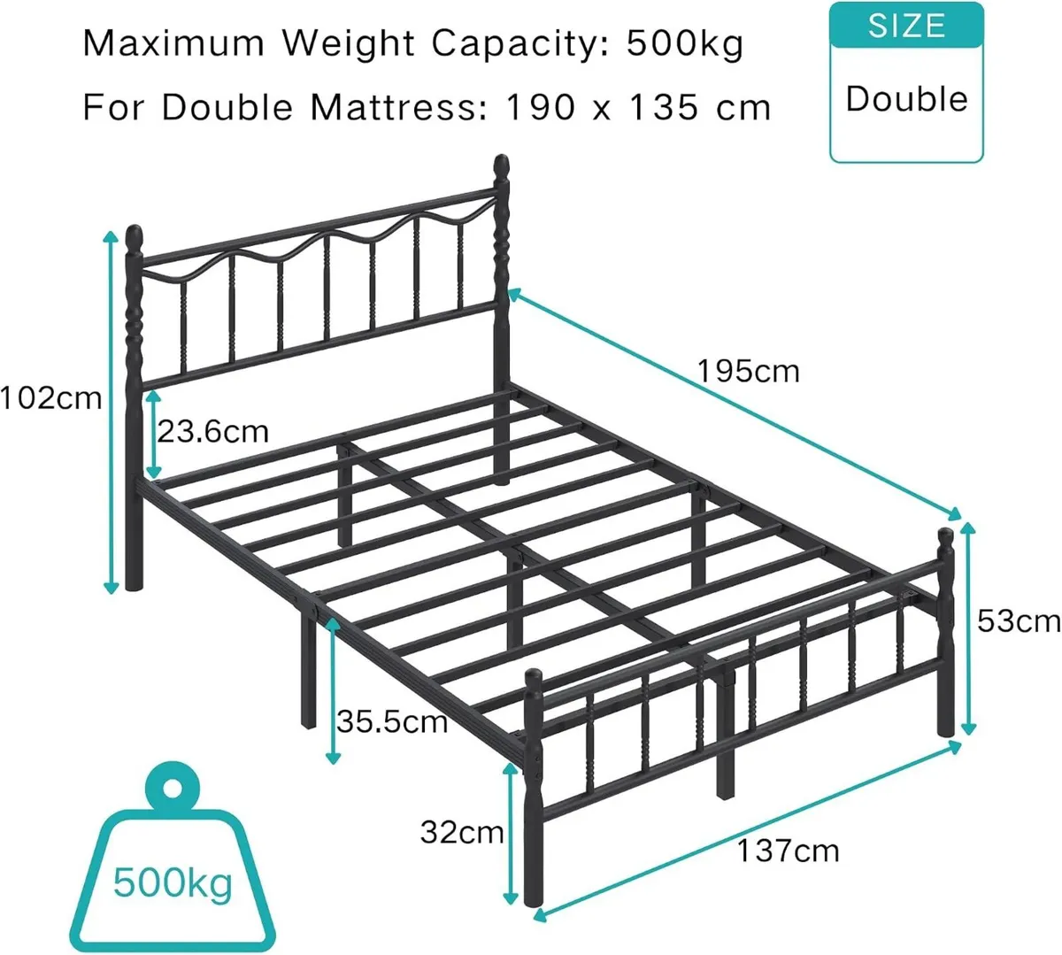 Metal Bed Frame Modern Style with Headboard - Image 2