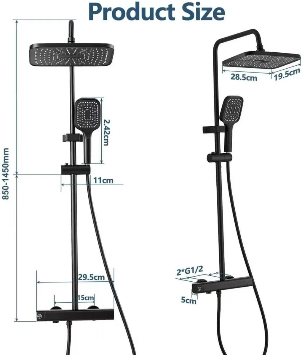 Thermostatic Shower Mixer Set Complete Rainfall - Image 3