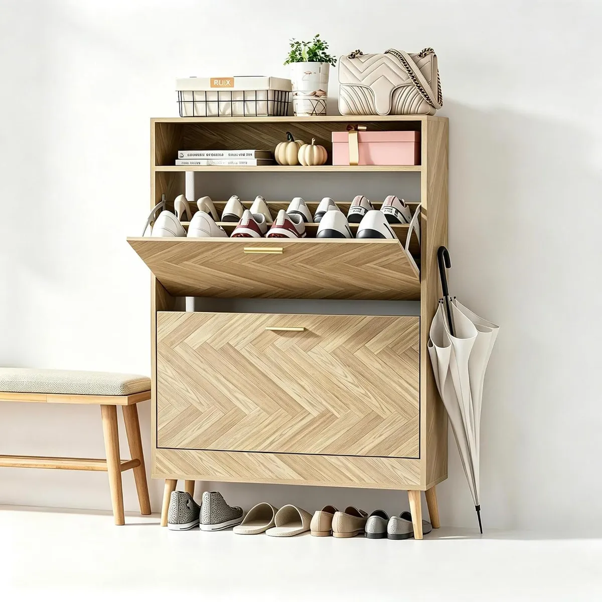 Wood Shoe Storage Cabinet for Entryway Cupboards - Image 1