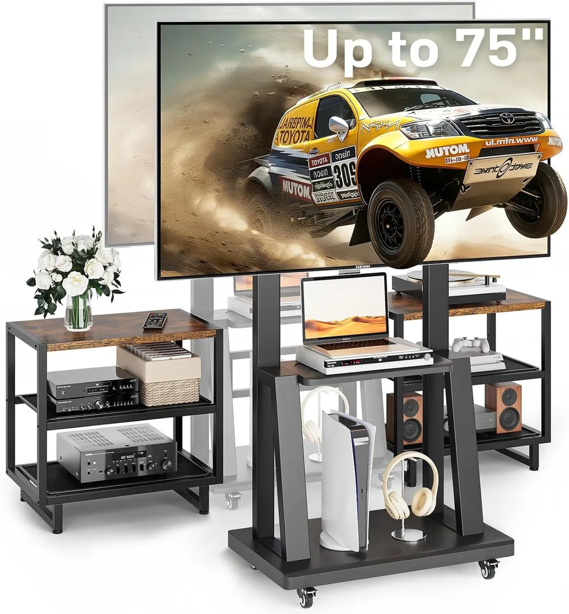 TV Stand on Wheels with 2 Side Table - Image 1