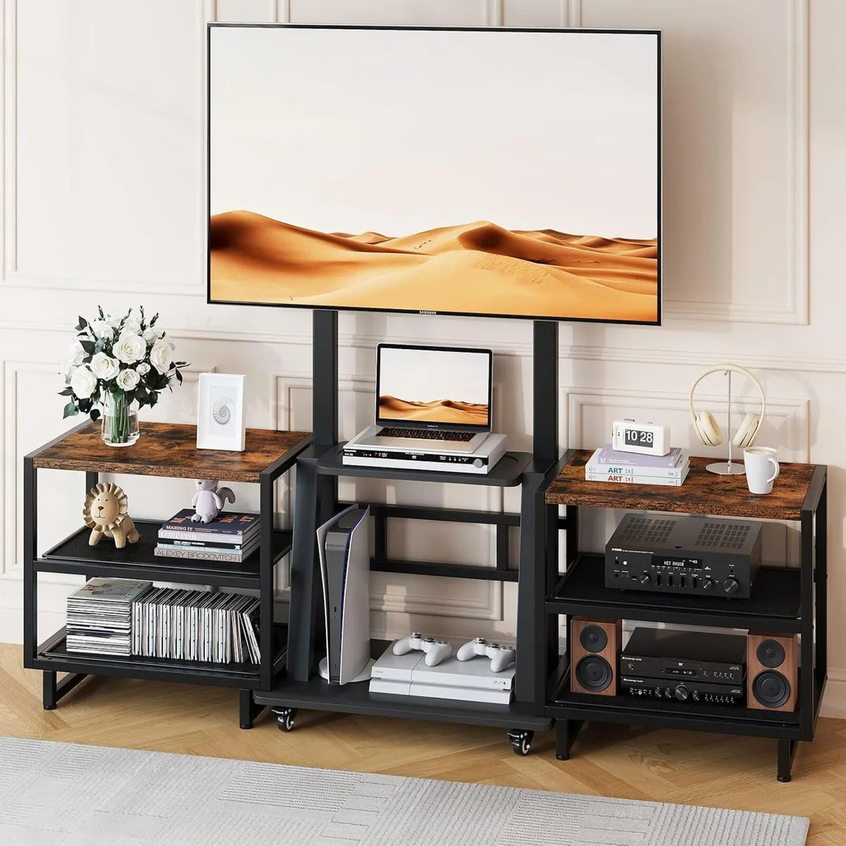 TV Stand on Wheels with 2 Side Table - Image 2