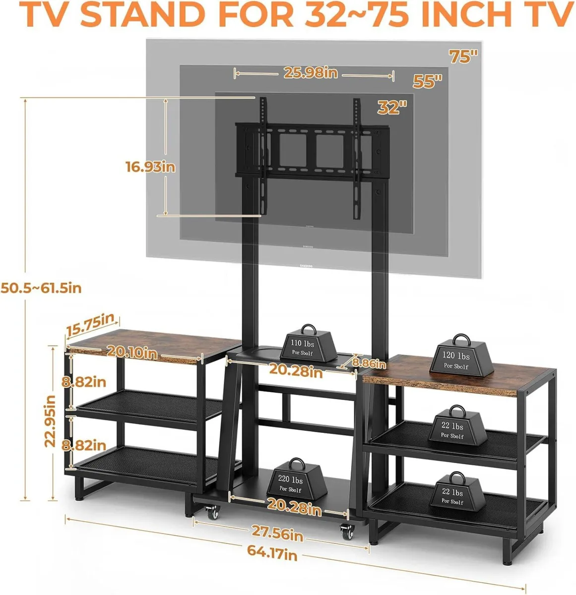 TV Stand on Wheels with 2 Side Table - Image 3