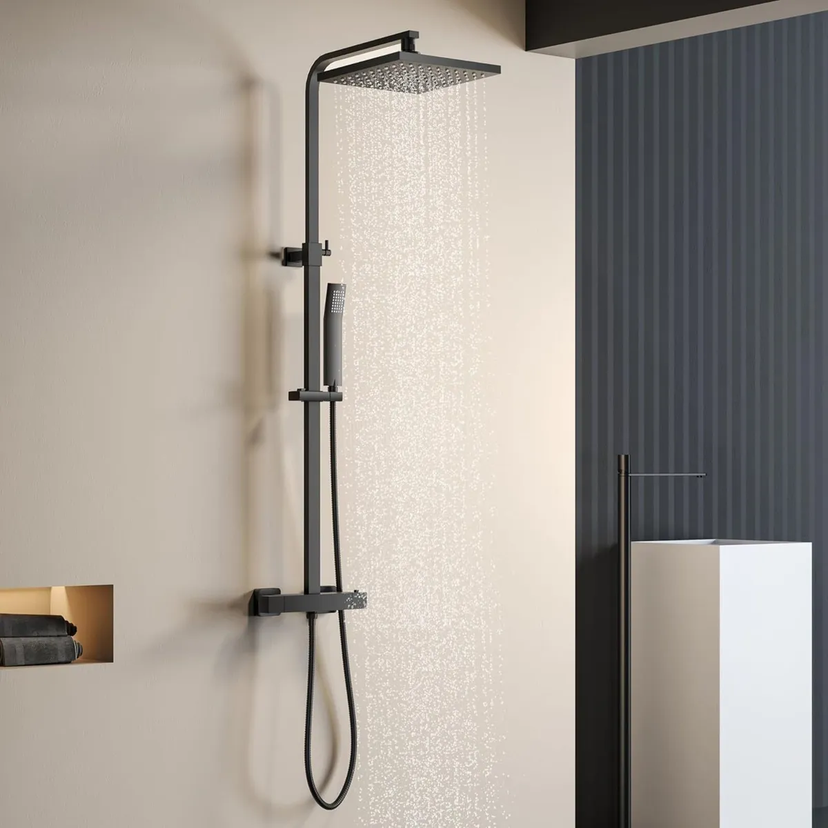 Mixer Set Thermostatic Square Rainfall - Image 1