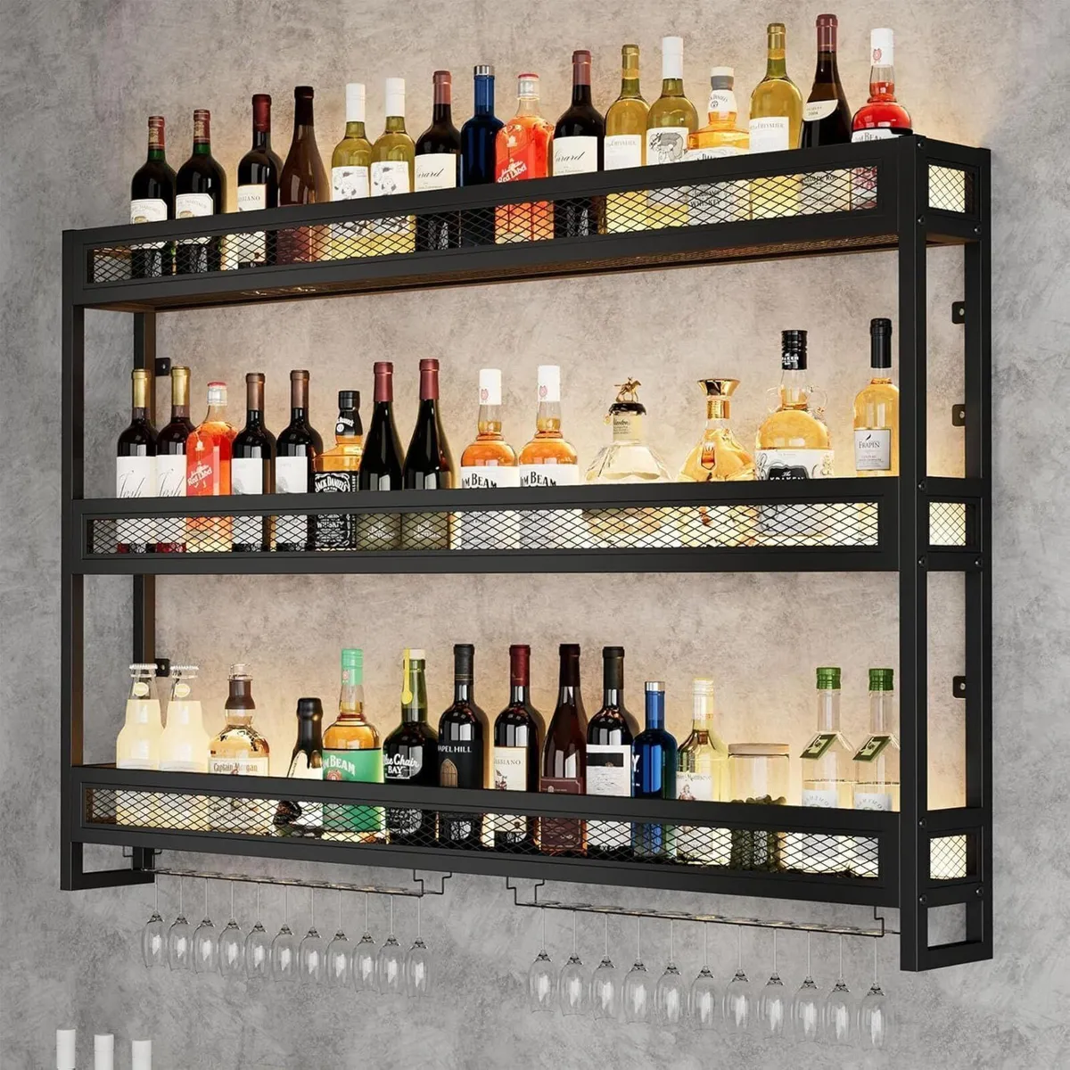 Wall Mounted Bar Shelves with LED Lighting Metal - Image 1
