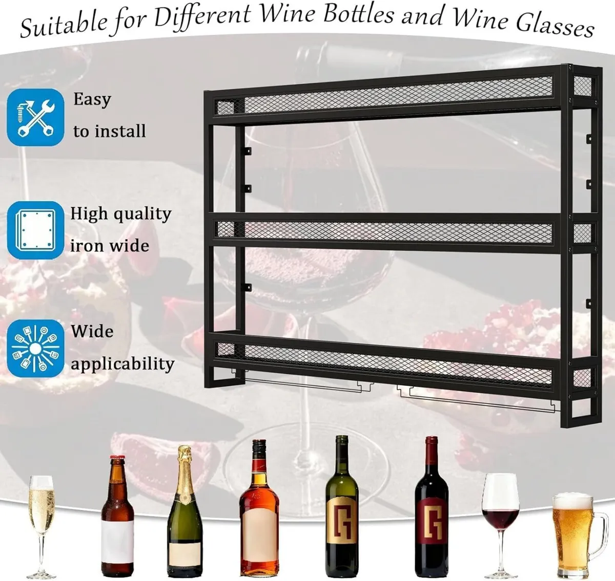 Wall Mounted Bar Shelves with LED Lighting Metal - Image 4
