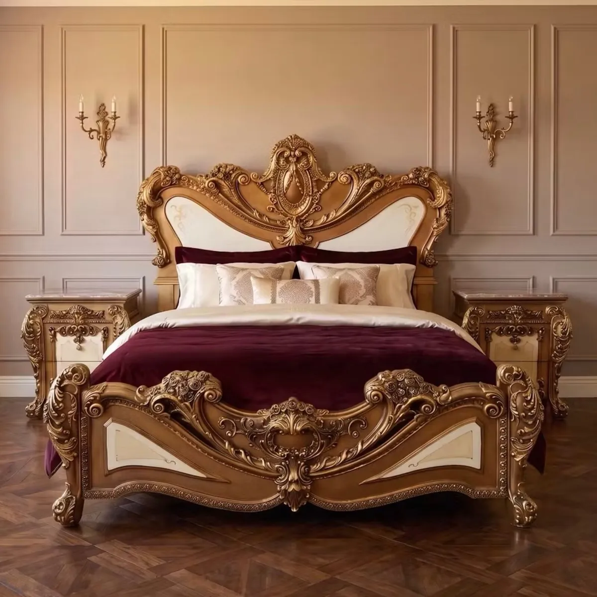 Very grand nice bed and two marble topped lockers - Image 1