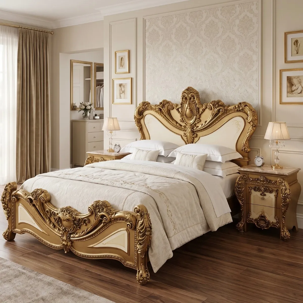 Very grand nice bed and two marble topped lockers - Image 2