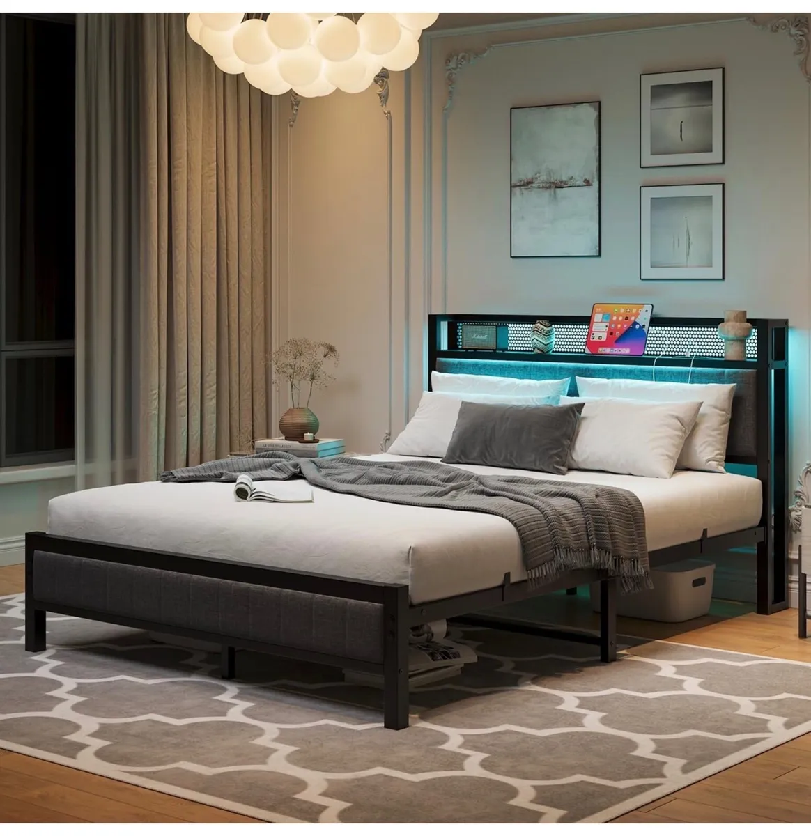 5ft King Size Bed Frame with Storage Headboard She - Image 3
