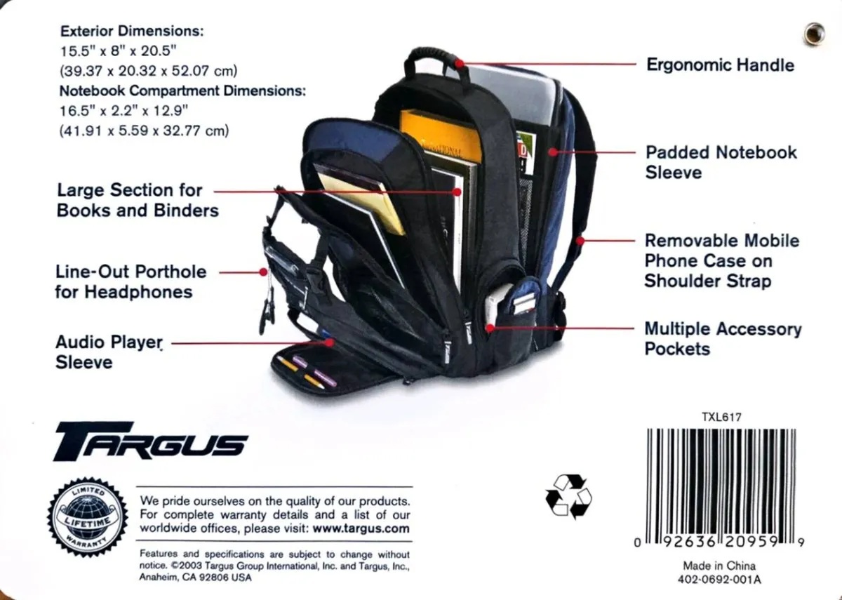 TARGUS Laptop Bag / Laptop Backpack - Image 3